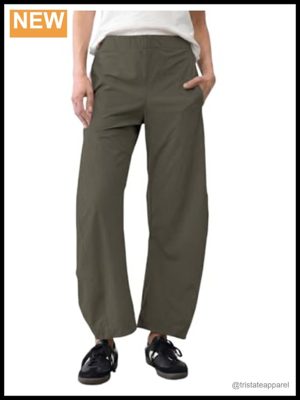 Women's Wide Leg Barrel Ankle Pants Side Pockets Pull On Business Casual